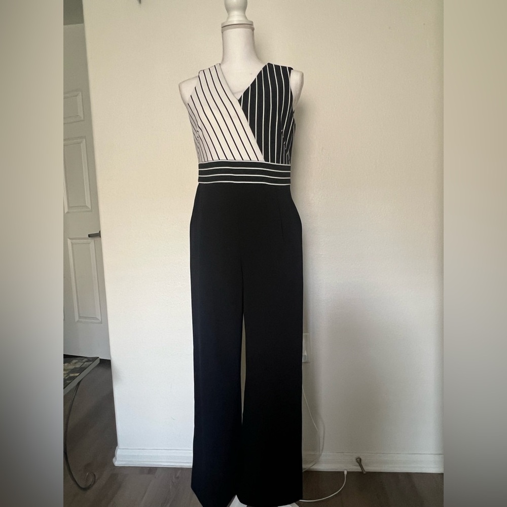 Calvin Klein Black and White Striped Jumpsuit